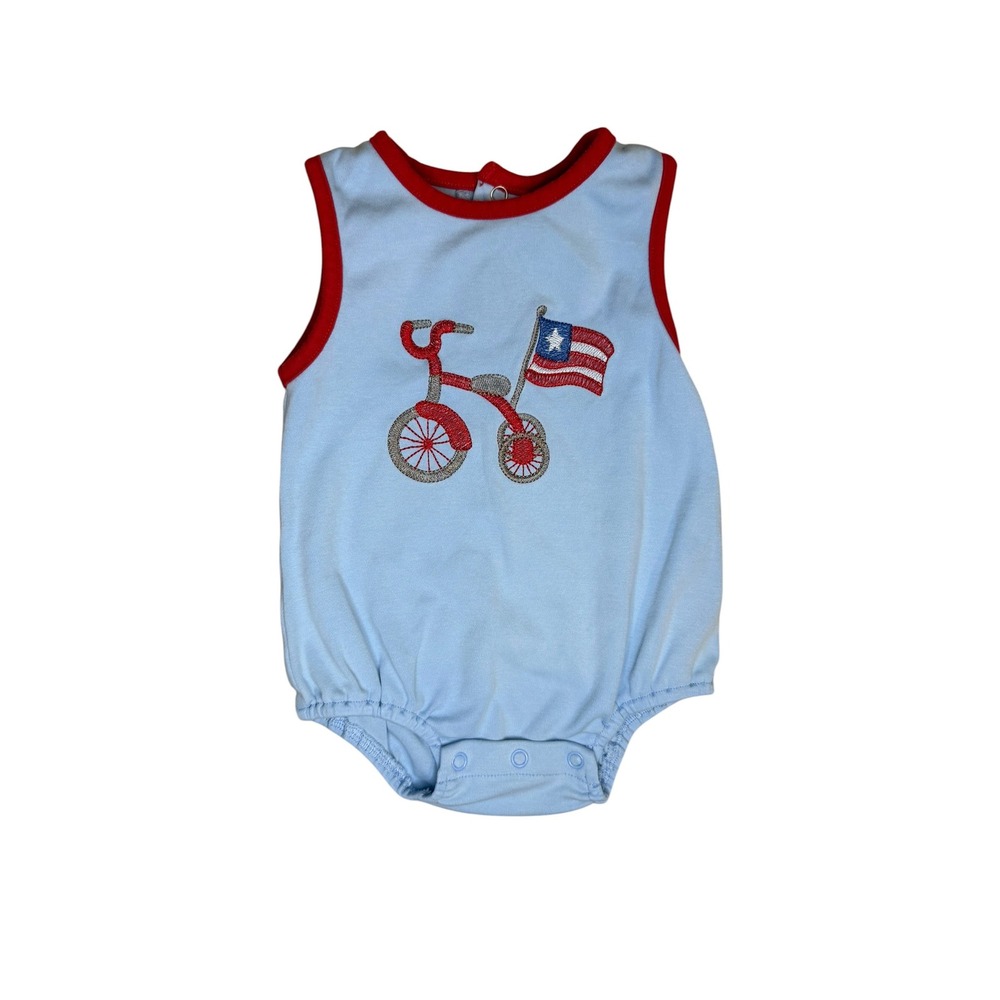 Three Sisters Tricycle Bubble Romper Baby 6-9M Blue Patriotic Flag Knit